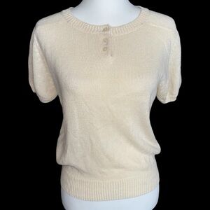 Vintage Chaus Cream Short Sleeve Knit sweater blouse shirt top silk blend sz S